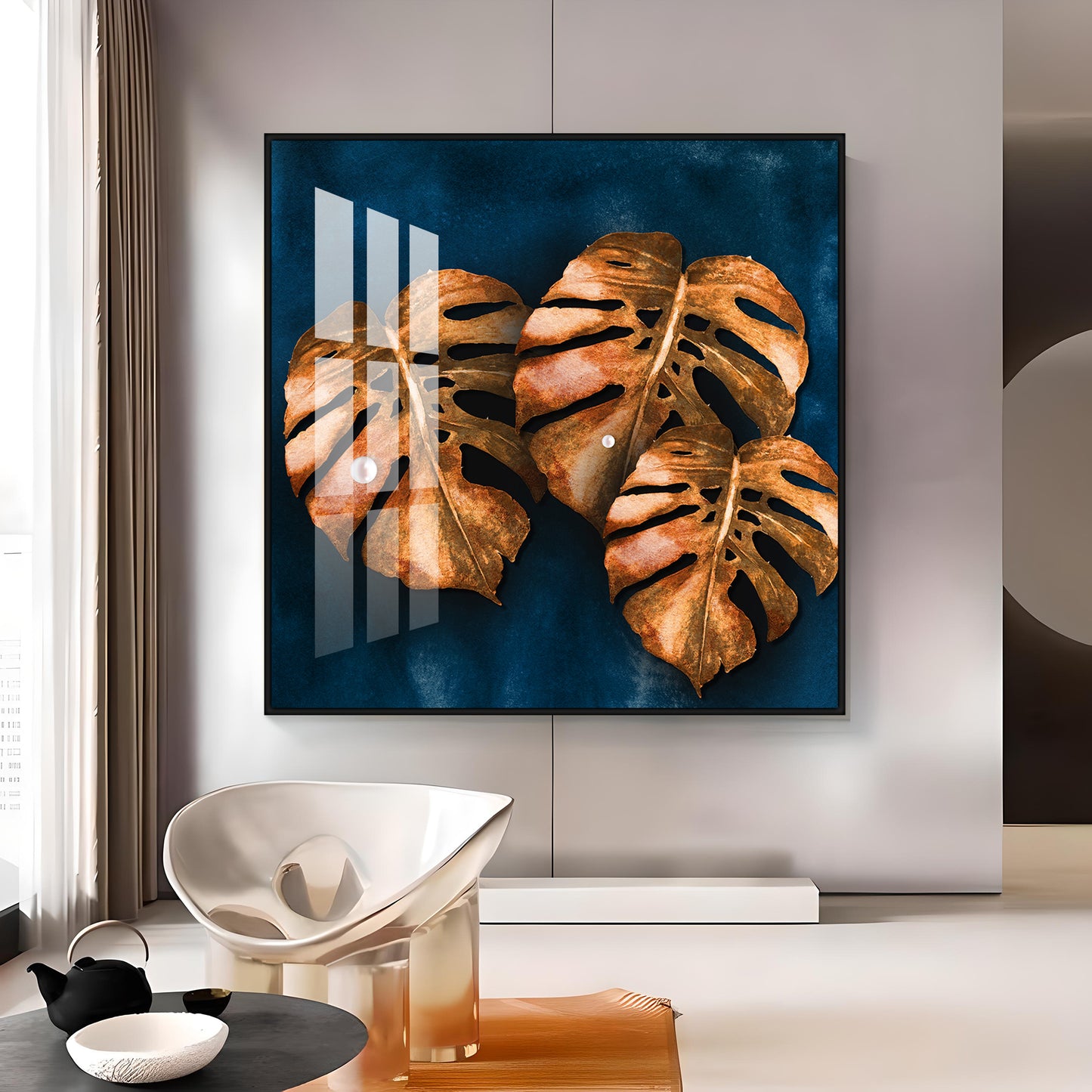 Brown Monstera Leaf Premium Acrylic Square Wall Art