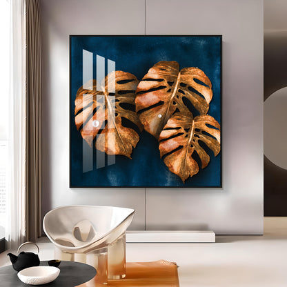 Brown Monstera Leaf Premium Acrylic Square Wall Art