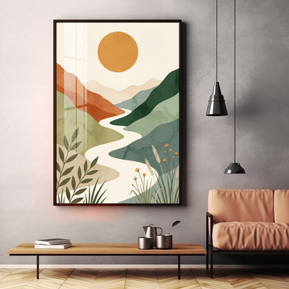 Terracotta Hills, Sun & Winding River Premium Acrylic Vertical Wall Art