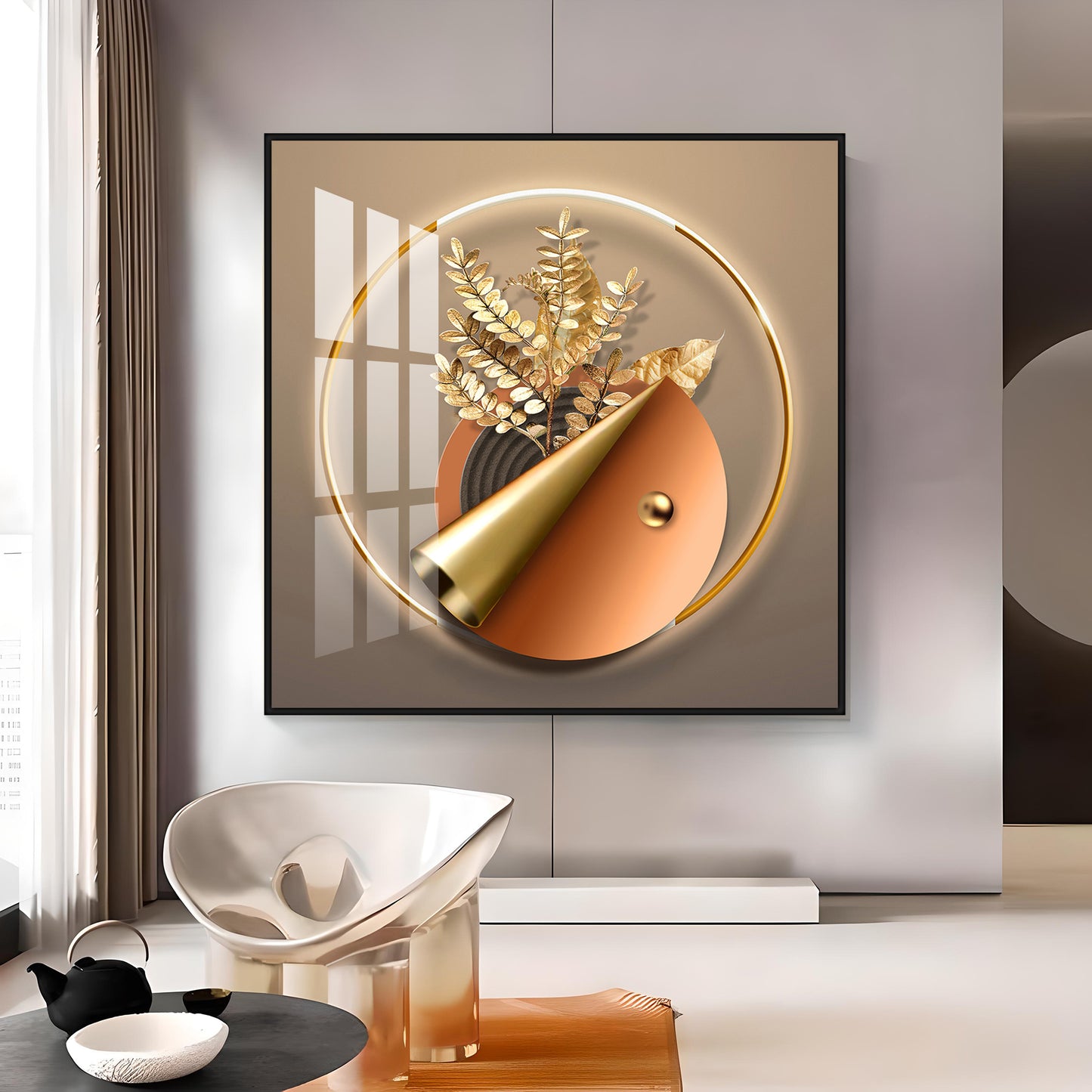 Aura Golden Petals Premium Acrylic Square Wall Art