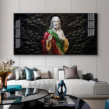 Jesus Christ Against A Dark Premium Acrylic Horizontal Wall Art