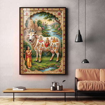 Kamdhenu Gau Mata Premium Acrylic Vertical Wall Art