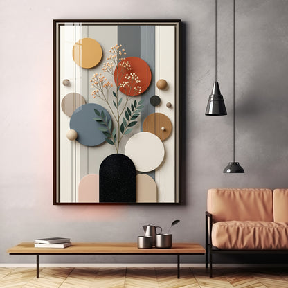 Modern Geometric Spheres with Floral Branch Premium Acrylic Vertical Wall Art