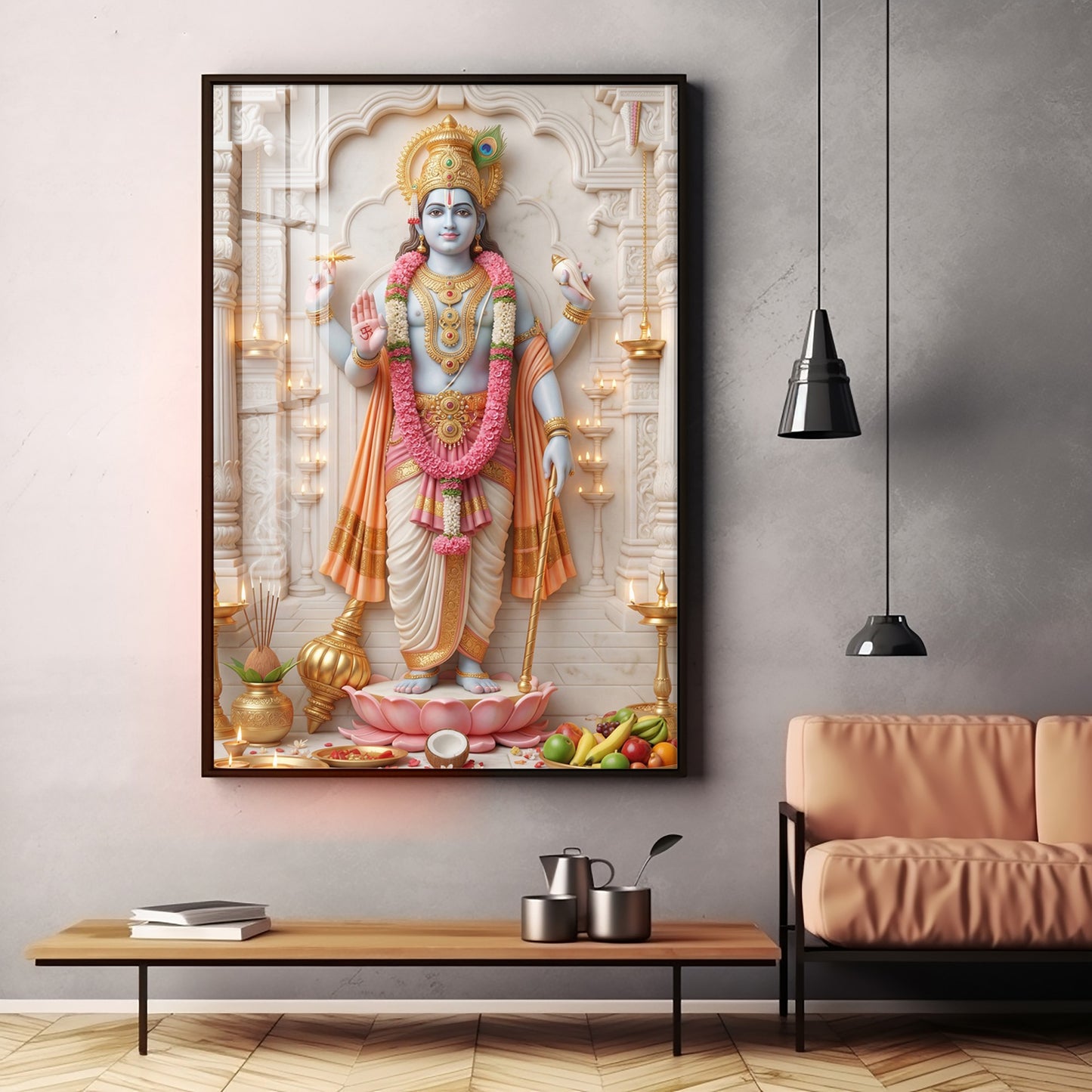 Divine Radiance of Lord Vishnu Premium Acrylic Vertical Wall Art