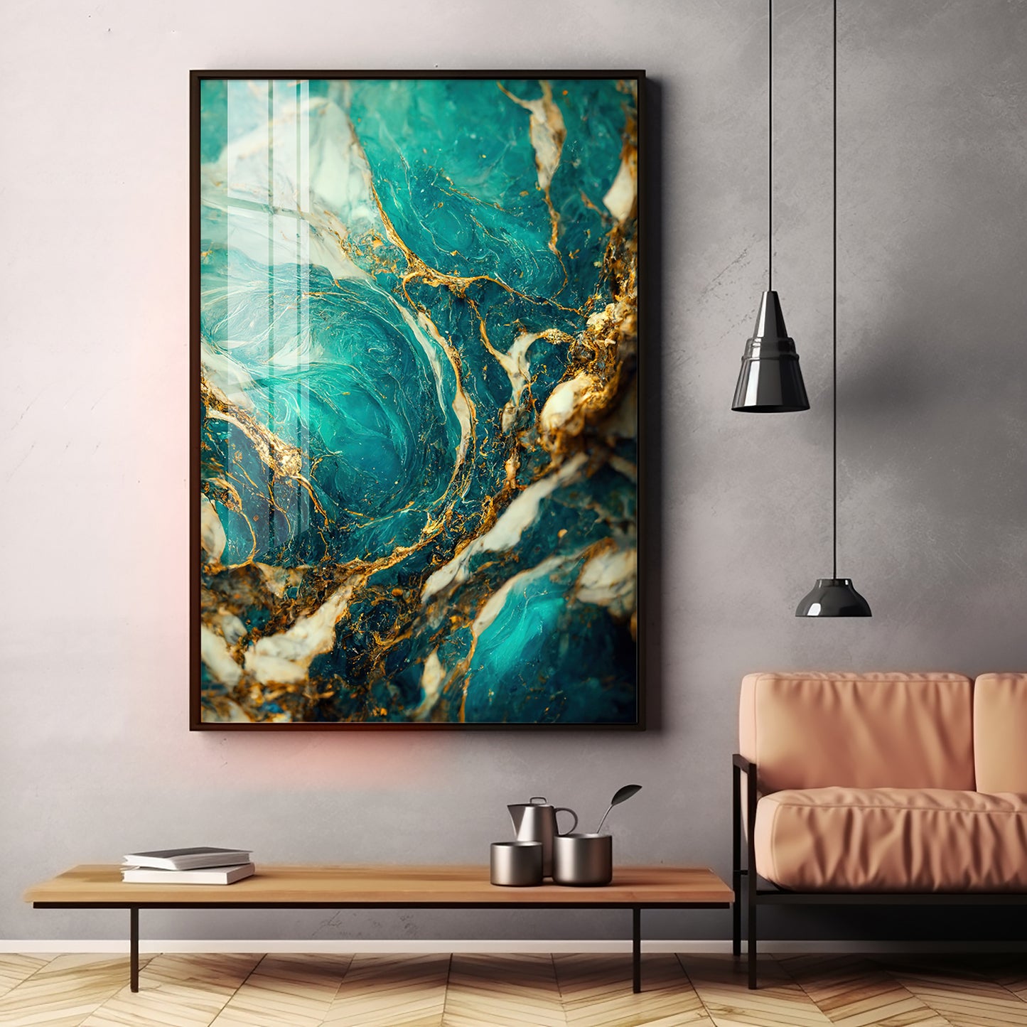 Golden Vein Elegance Premium Acrylic Vertical Wall Art