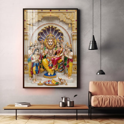 Lakshmi Narasimha Bhagwan Premium Acrylic Vertical Wall Art