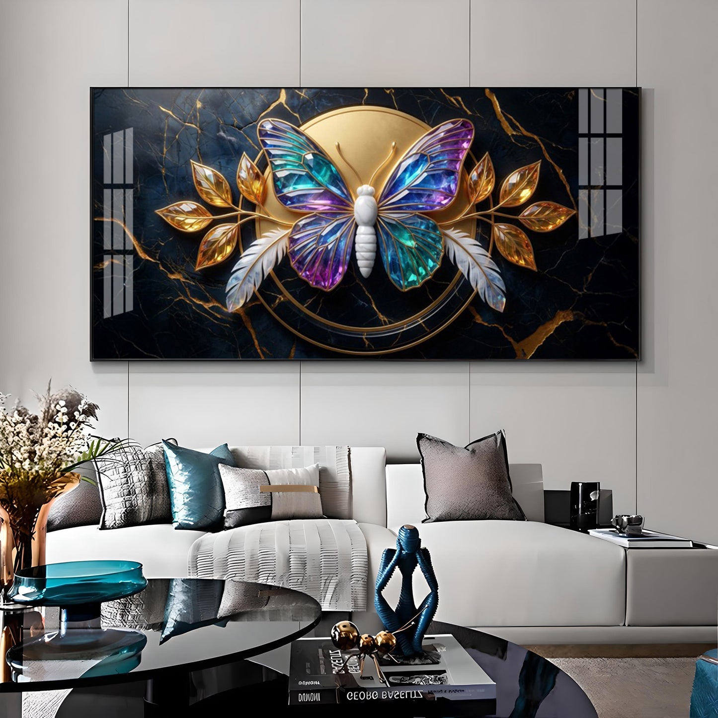 Butterfly With Iridescent Purple & Blue Wings Premium Acrylic Horizontal Wall Art