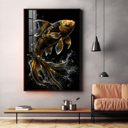 Golden Koi Splash Premium Acrylic Vertical Wall Art