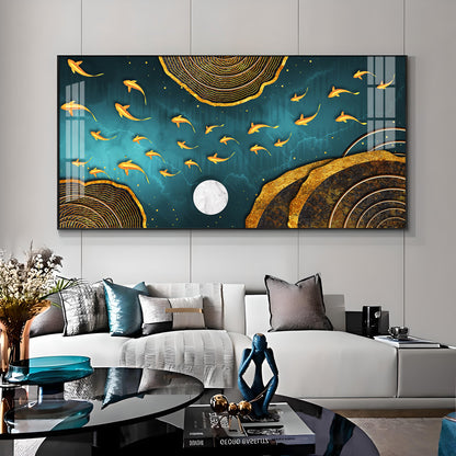 Features Golden Koi Fish Premium Acrylic Horizontal Wall Art