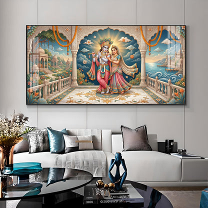 Shri Radha Krishna Holding A Flute Premium Acrylic Horizontal Wall Art