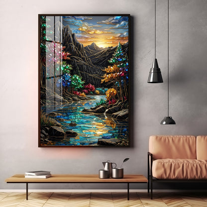 Depicting Mountains & River Premium Acrylic Vertical Wall Art