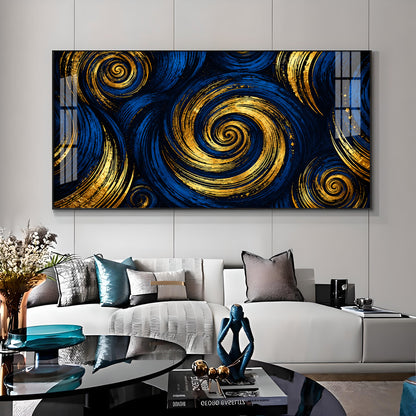 Blue Gold Swirls Premium Acrylic Horizontal Wall Art
