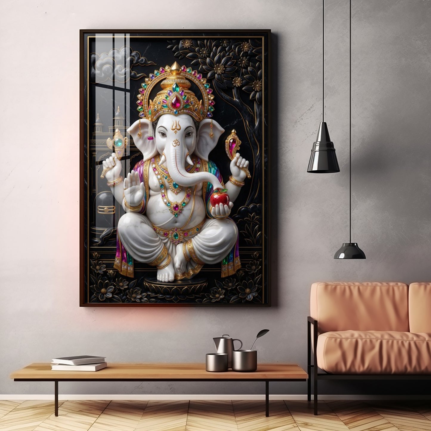 Hindu Lord Ganpati Ji Premium Acrylic Vertical Wall Art