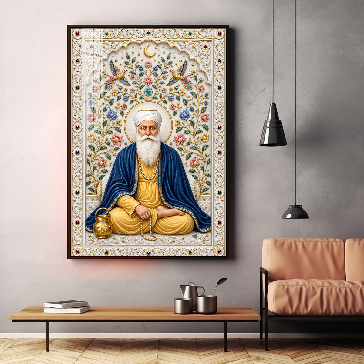 Guru Nanak Devji Blue Shawl Premium Acrylic Vertical Wall Art