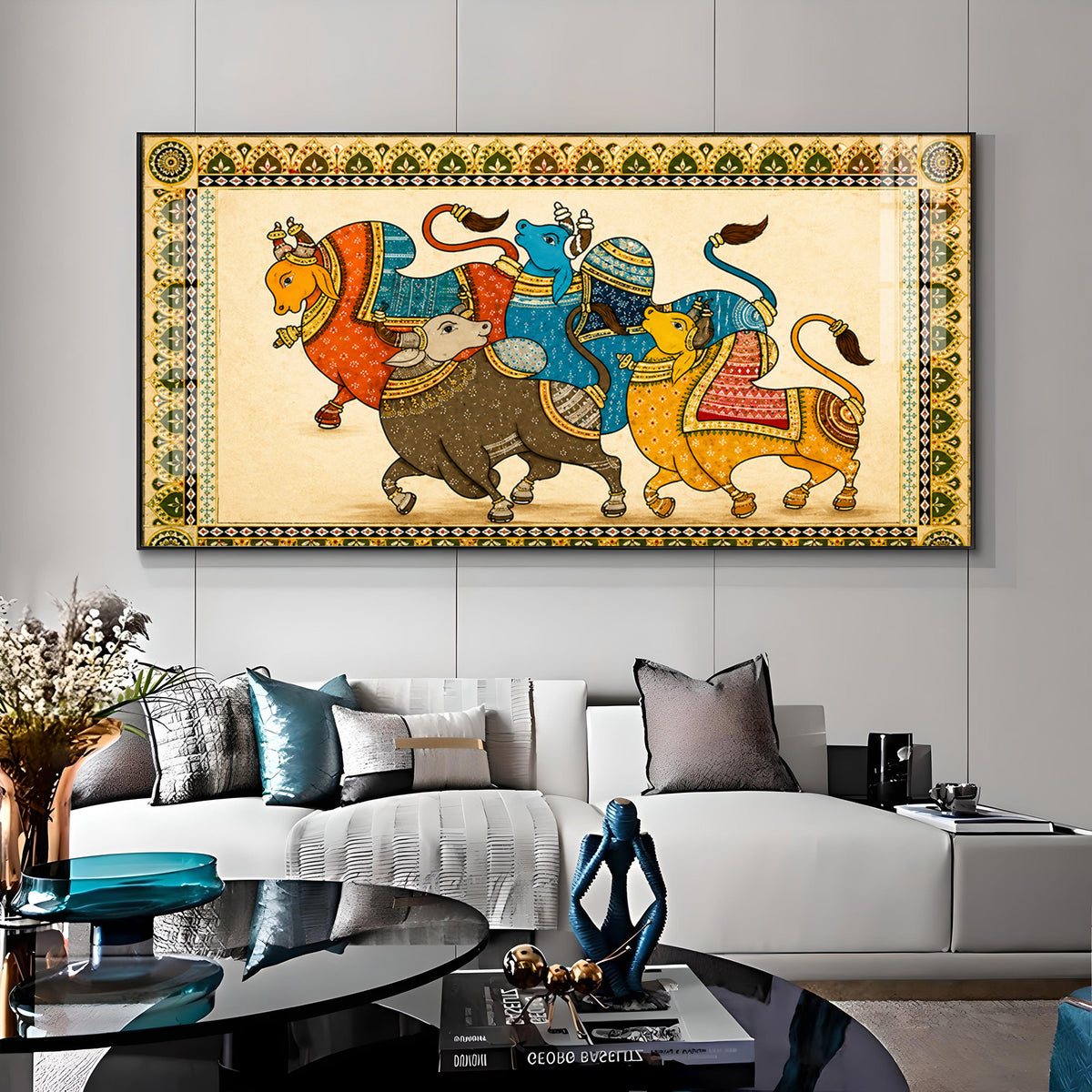 Pichwai Sacred Bull Premium Acrylic Horizontal Wall Art
