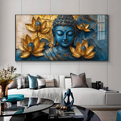 Lord Buddha Surrounded With Lotus Flowers Premium Acrylic Horizontal Wall Art