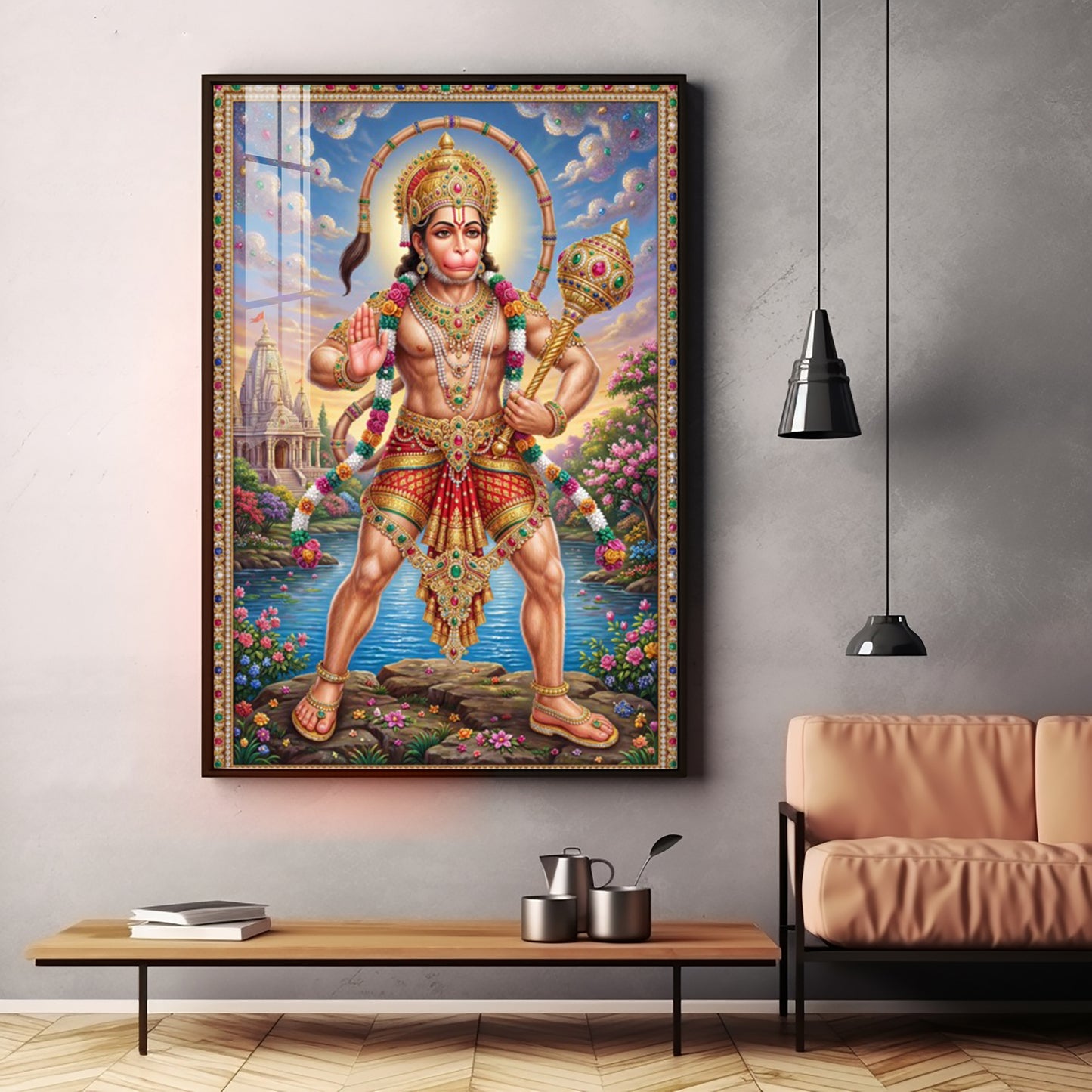 Lord Hanuman Holding A Gada Premium Acrylic Vertical Wall Art