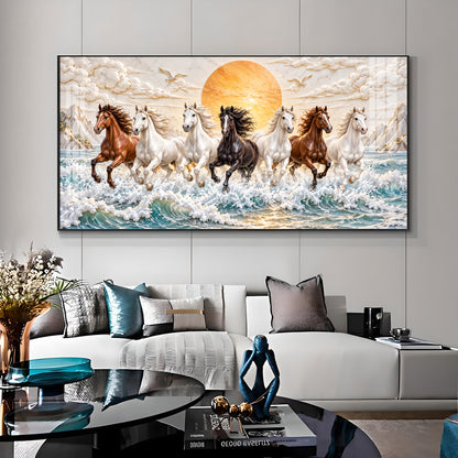 Majestic Colorful Seven Horses Premium Acrylic Horizontal Wall Art
