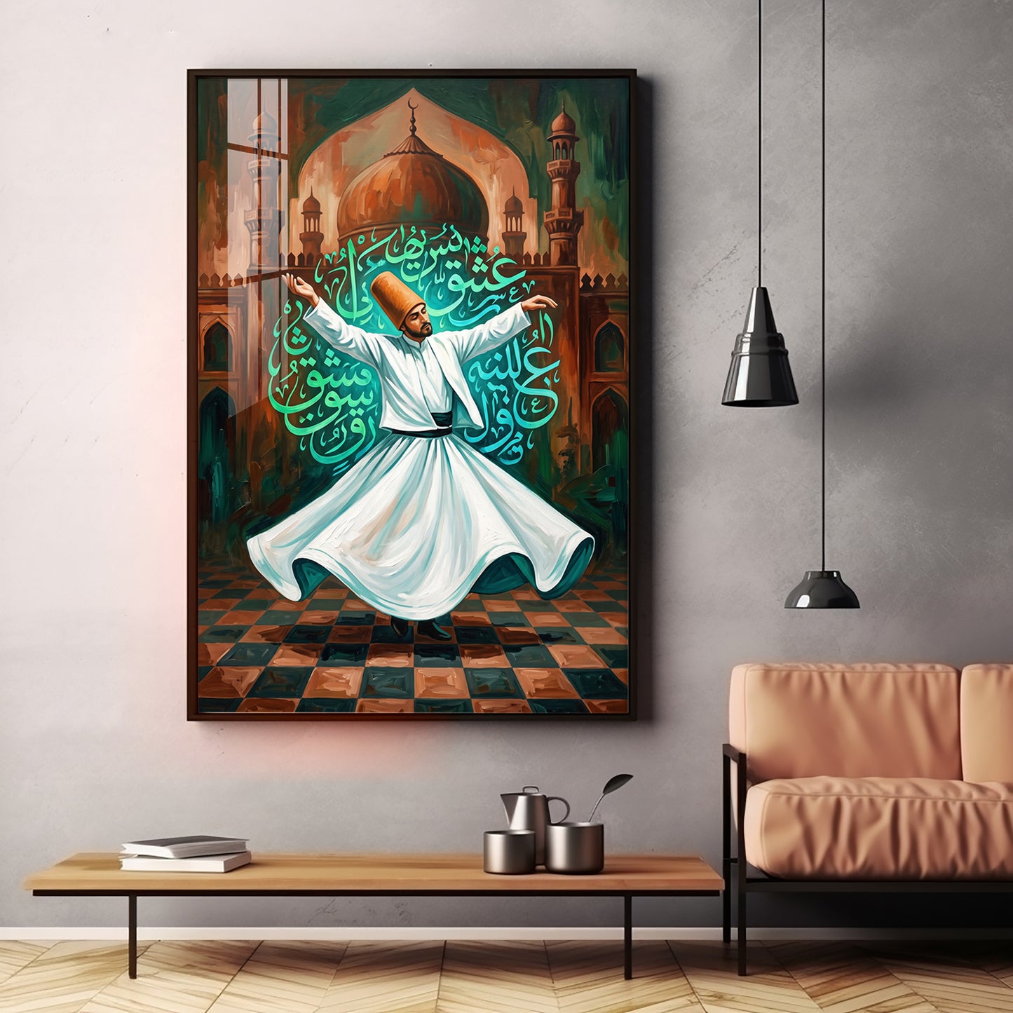 Modern Sufi Whirling Dervish Premium Acrylic Vertical Wall Art