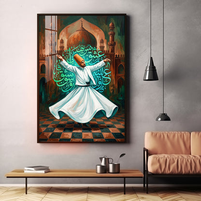Modern Sufi Whirling Dervish Premium Acrylic Vertical Wall Art