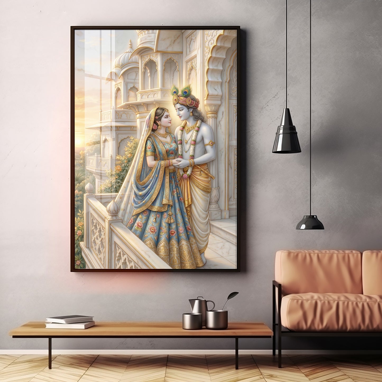 Loving Radhe & Krishna Premium Acrylic Square Wall Art