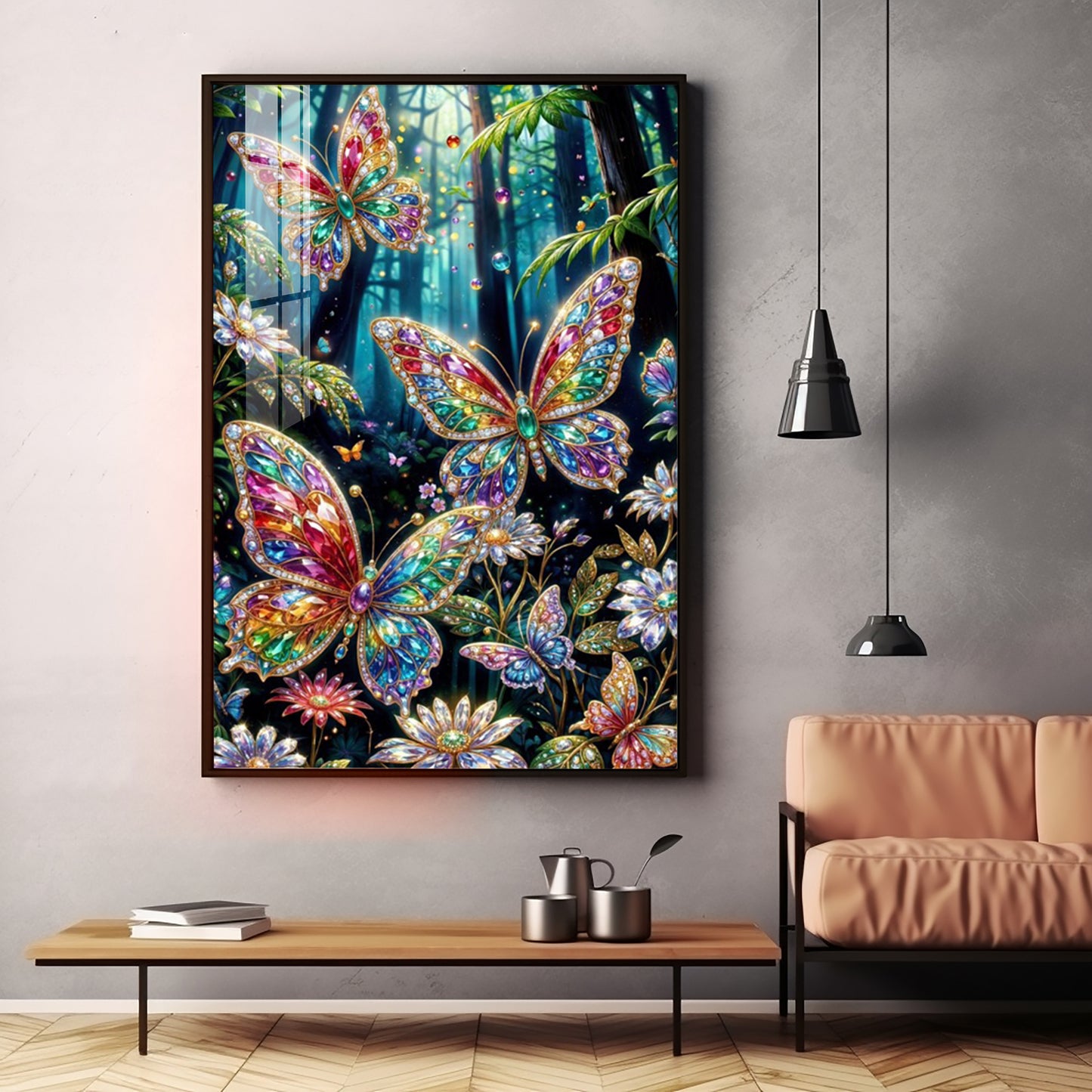 Multicolored Butterflies Premium Acrylic Vertical Wall Art