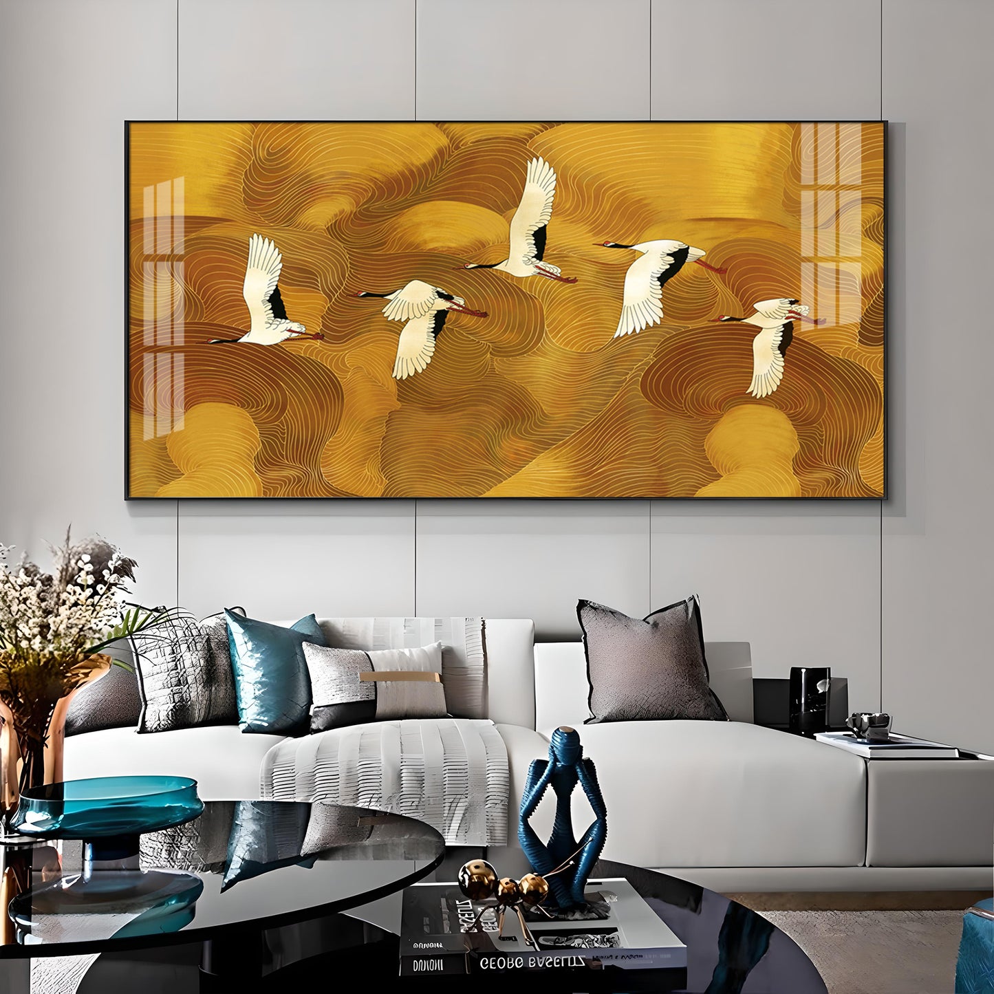 Flying Crane Birds Premium Acrylic Horizontal Wall Art