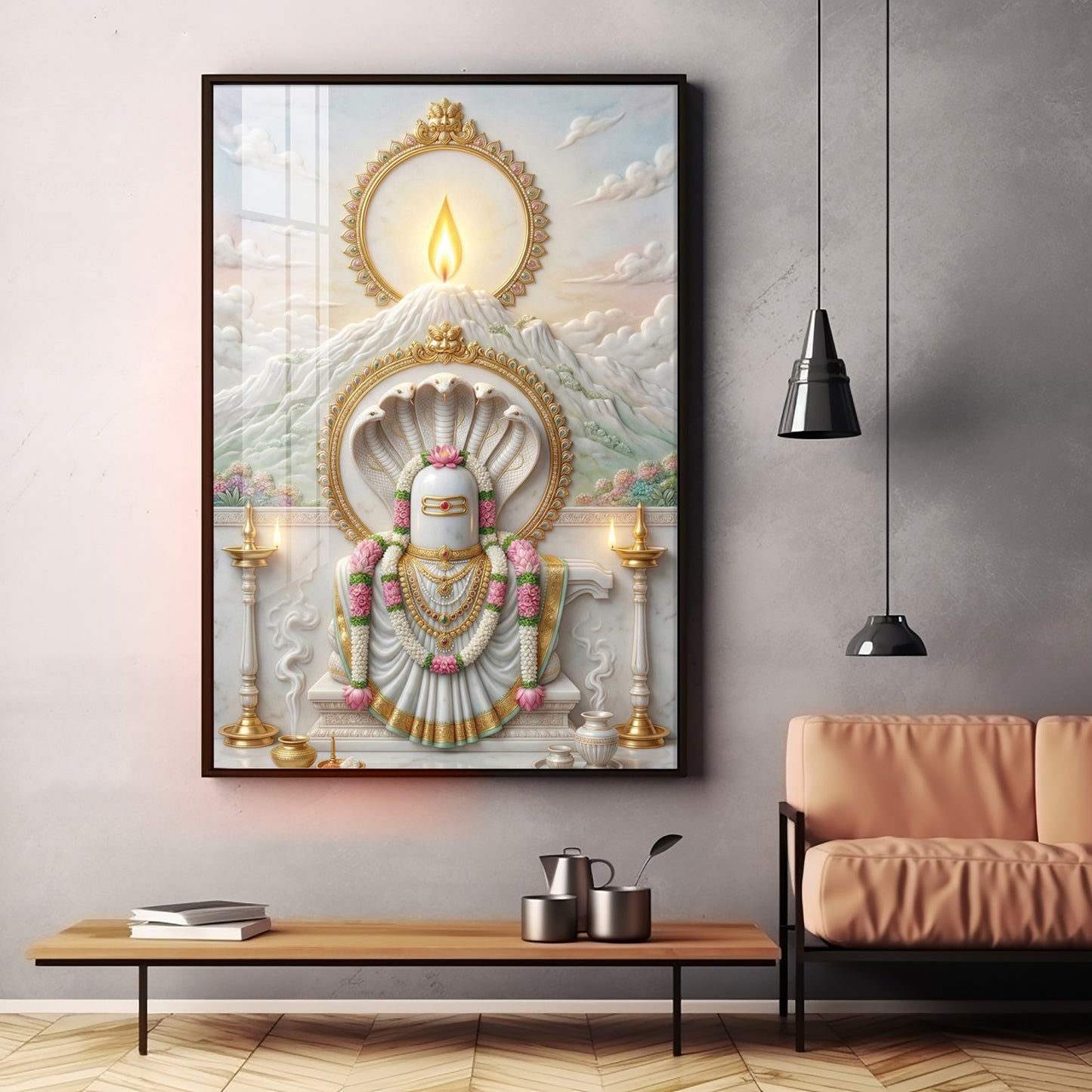 Shiva Lingam With Mount Kailash Premium Acrylic Vertical Wall Art