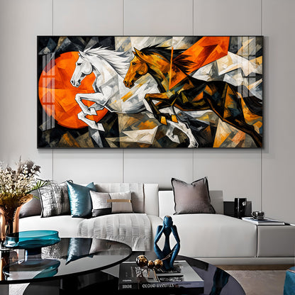 Abstract Running Horses Premium Acrylic Horizontal Wall Art