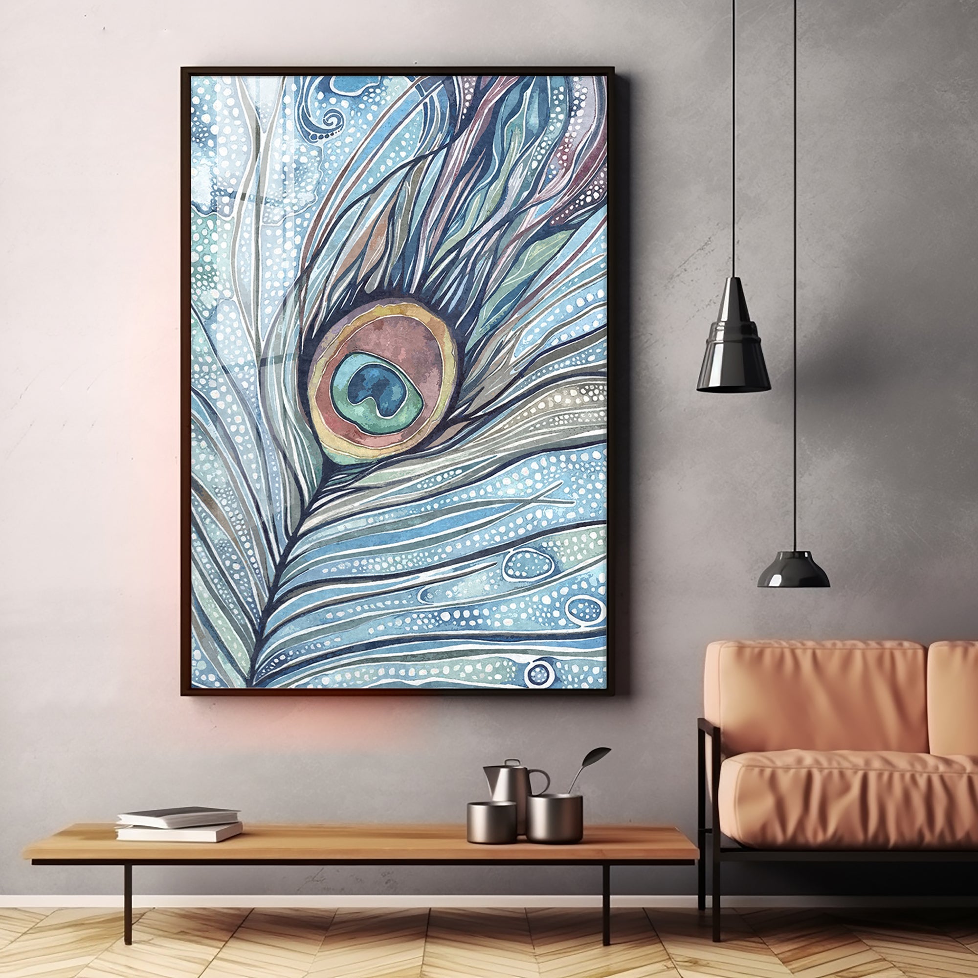 Abstract Peacock Feather Premium Acrylic Vertical Wall Art