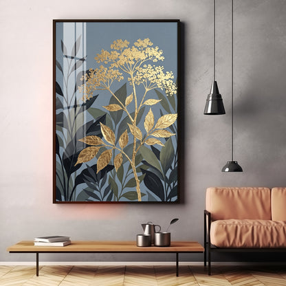 Republic Midnight Blue Botanical Leaves Premium Acrylic Vertical Wall Art