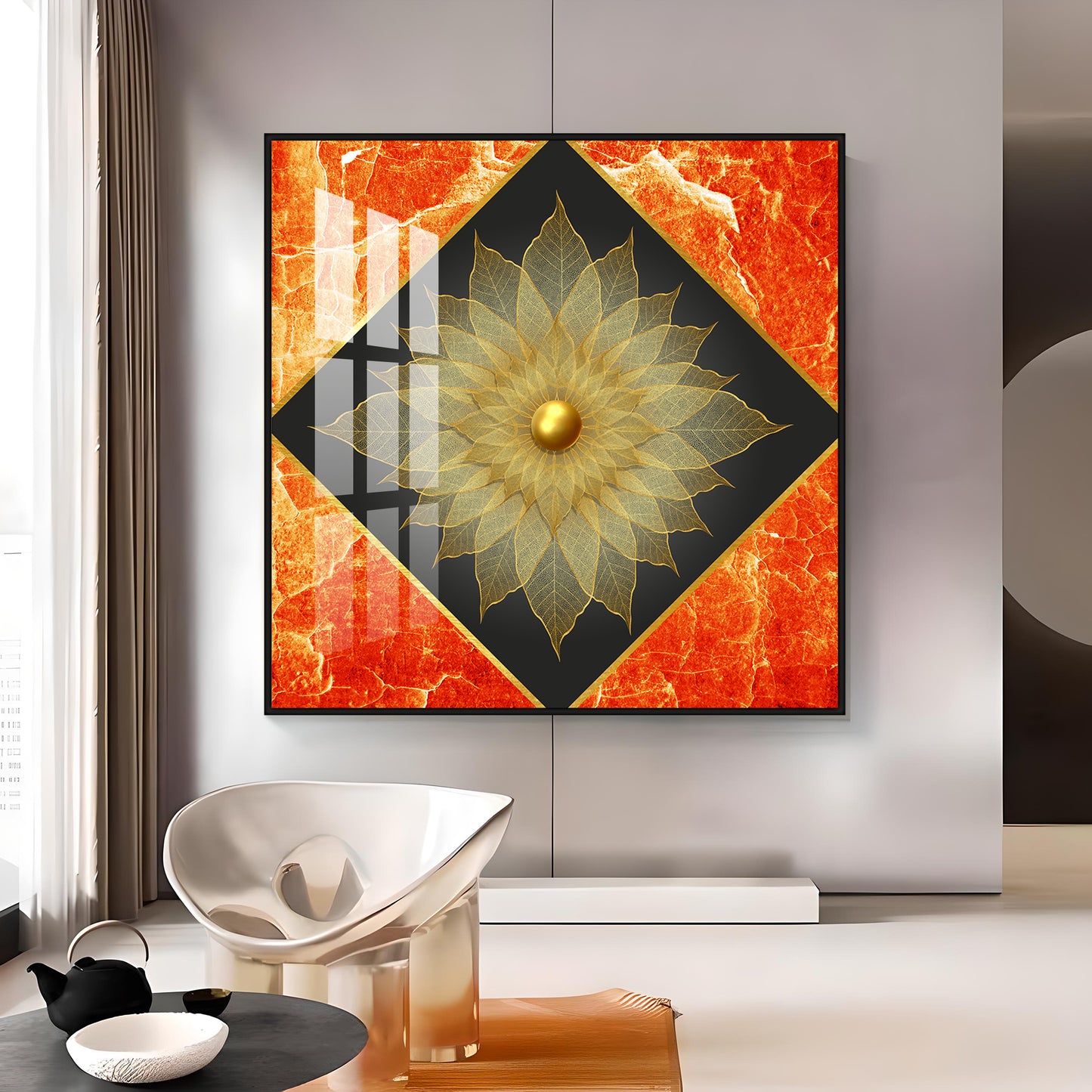 Gold Petal Flower Premium Acrylic Square Wall Art