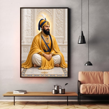Guru Gobind Singh Ji In Yellow Attire Premium Acrylic Vertical Wall Art