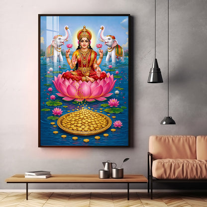 Goddess Lakshmi Devi Premium Acrylic Vertical Wall Art