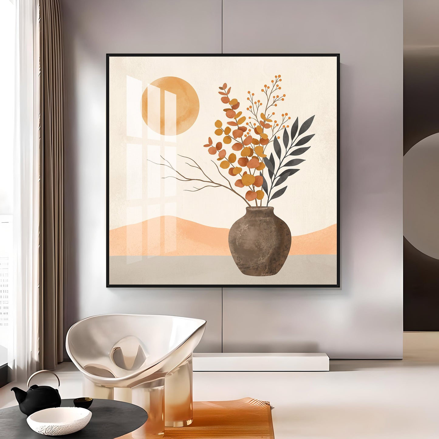 Vase Holding Leaves & Branches Premium Acrylic Square Wall Art