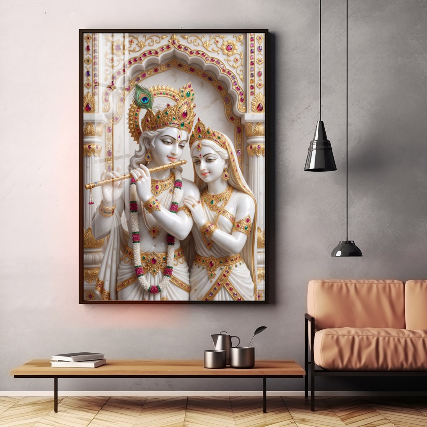 Radiant Radha krishna Idol Premium Acrylic Vertical Wall Art