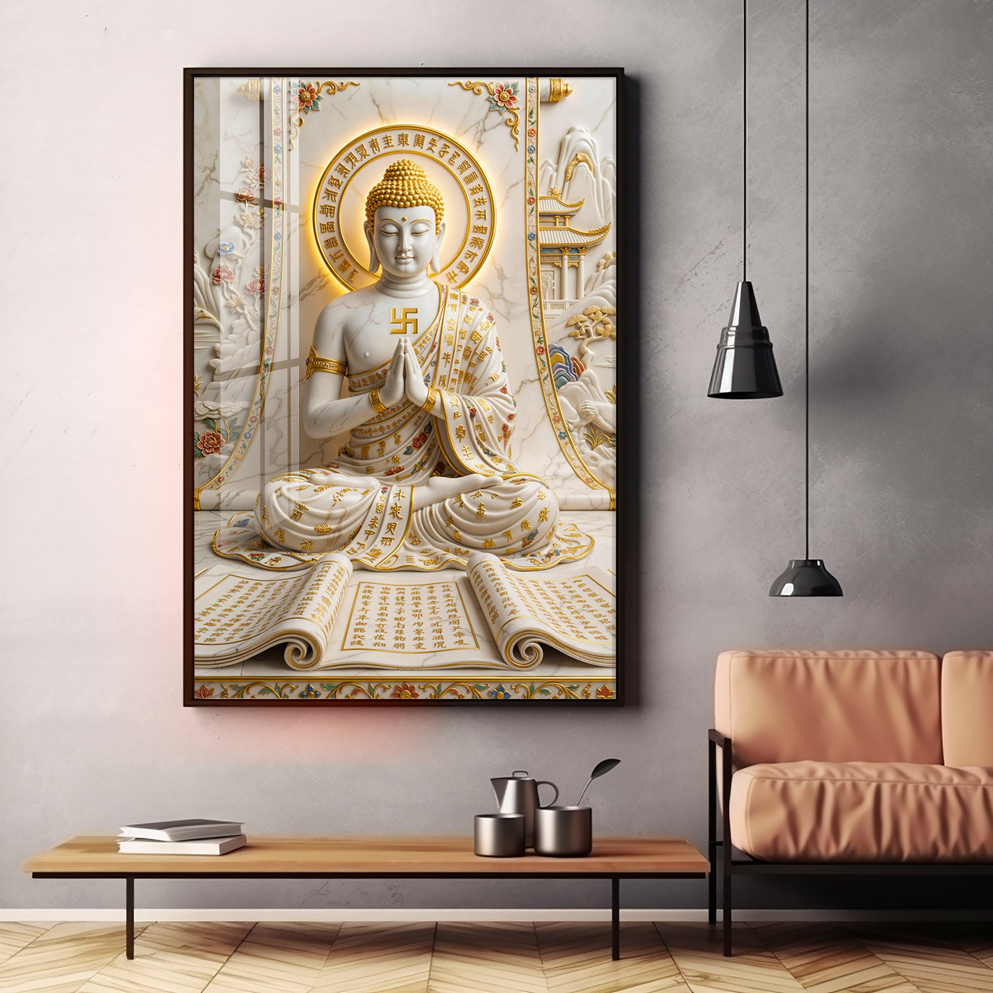 Beautiful Sitting Buddha Premium Acrylic Vertical Wall Art