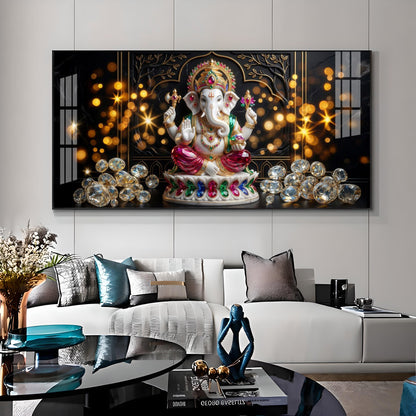 Diamond Ganesh Elegance Premium Acrylic Horizontal Wall Art
