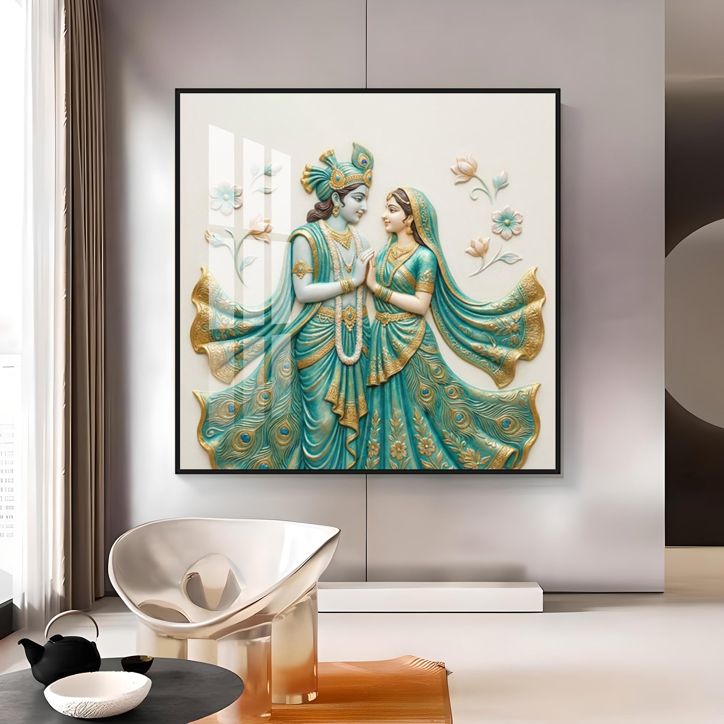 Divine Radha Krishna Premium Acrylic Square Wall Art