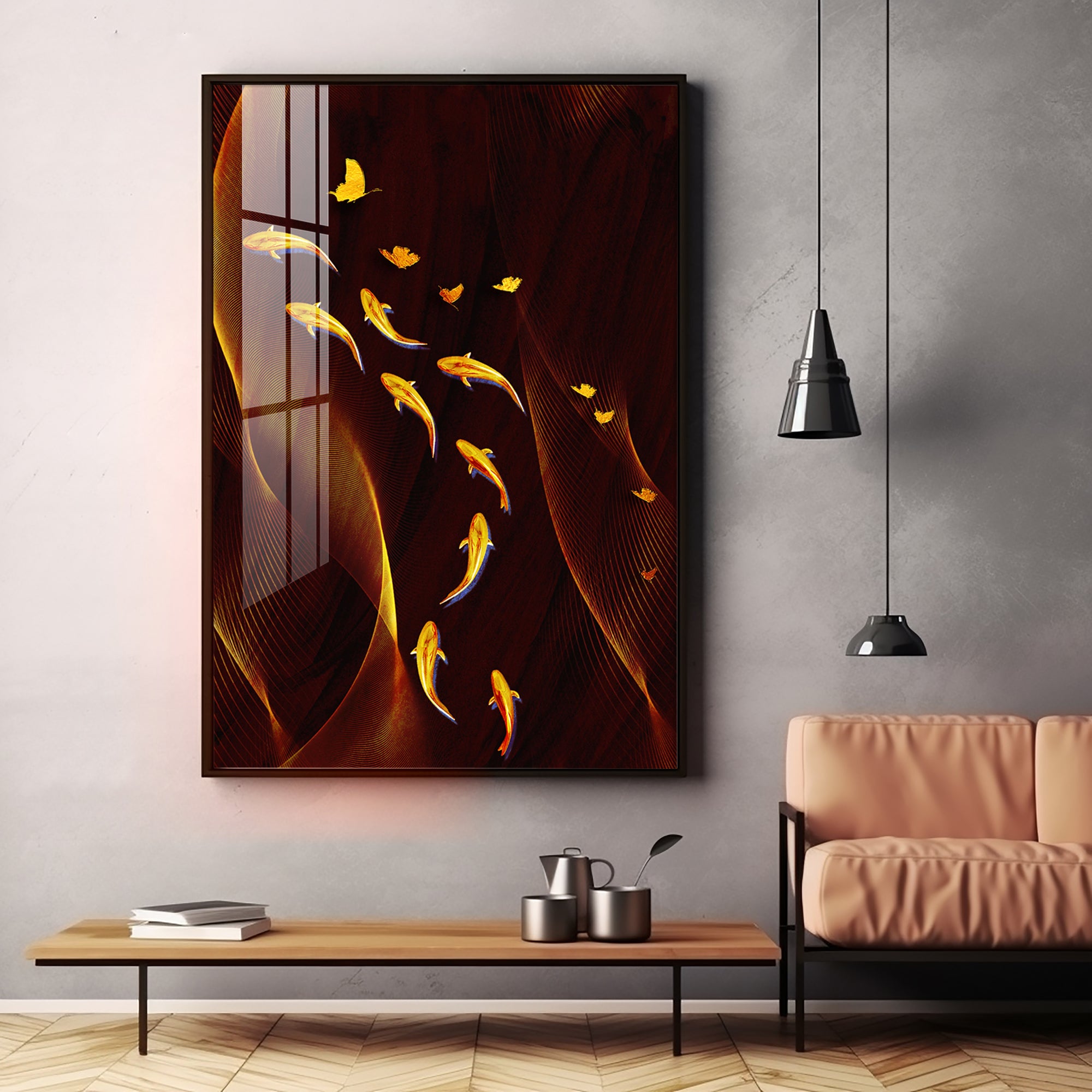 Fish Flow Circle Premium Acrylic Vertical Wall Art