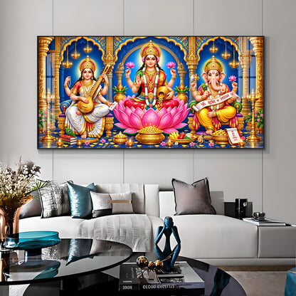 Maa Lakshmi, Saraswati & Ganesha Premium Acrylic Horizontal Wall Art