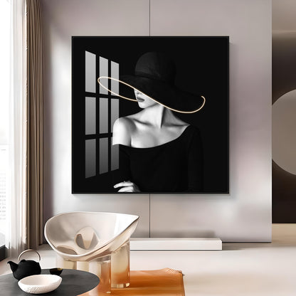 Glamorous Girl In Black Dress Premium Acrylic Square Wall Art