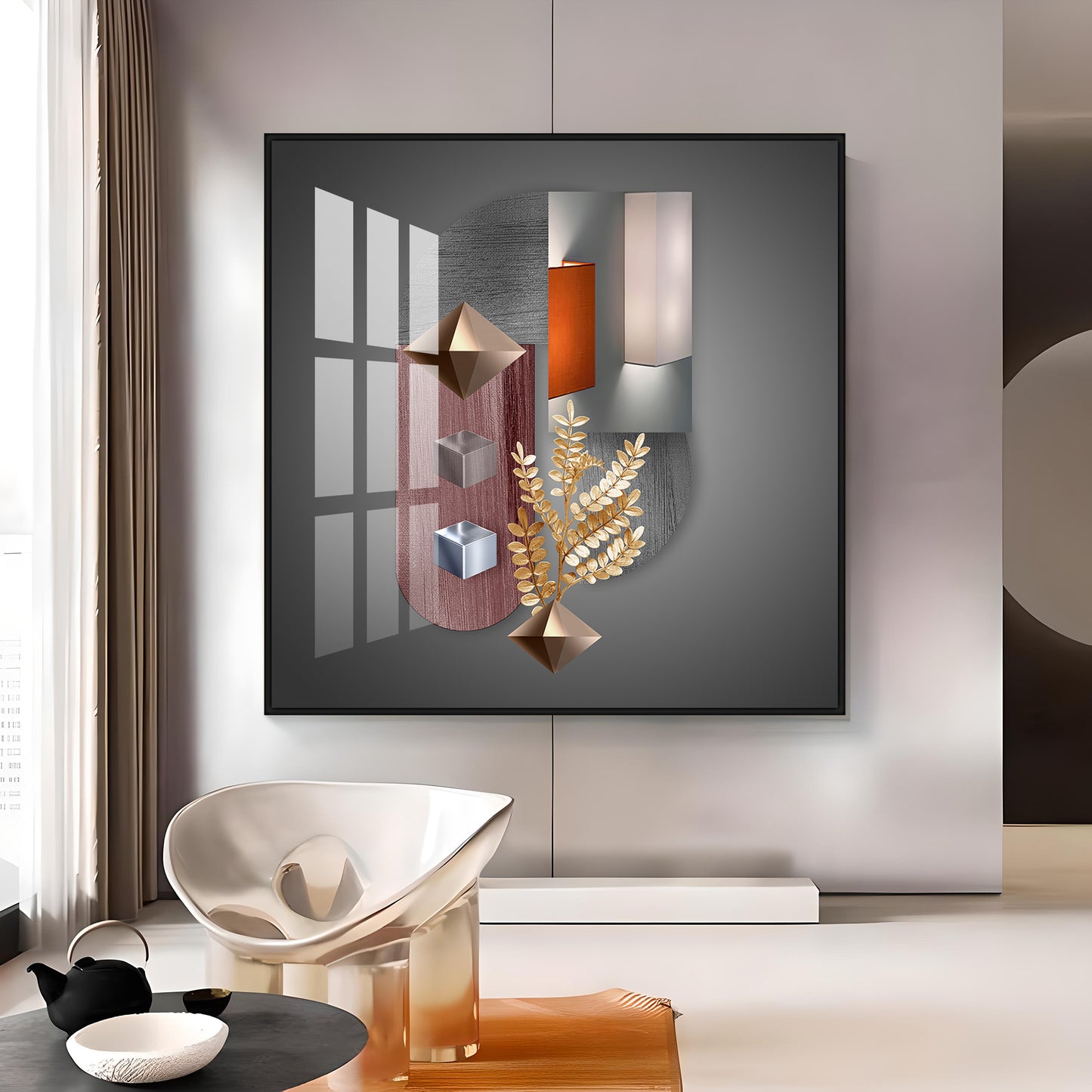 Geometric Designs With Gold Leaf Premium Acrylic Square Wall Art