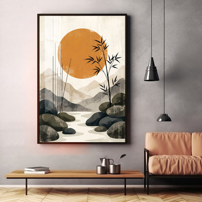 Colored Sun & Bamboo Branches Premium Acrylic Vertical Wall Art