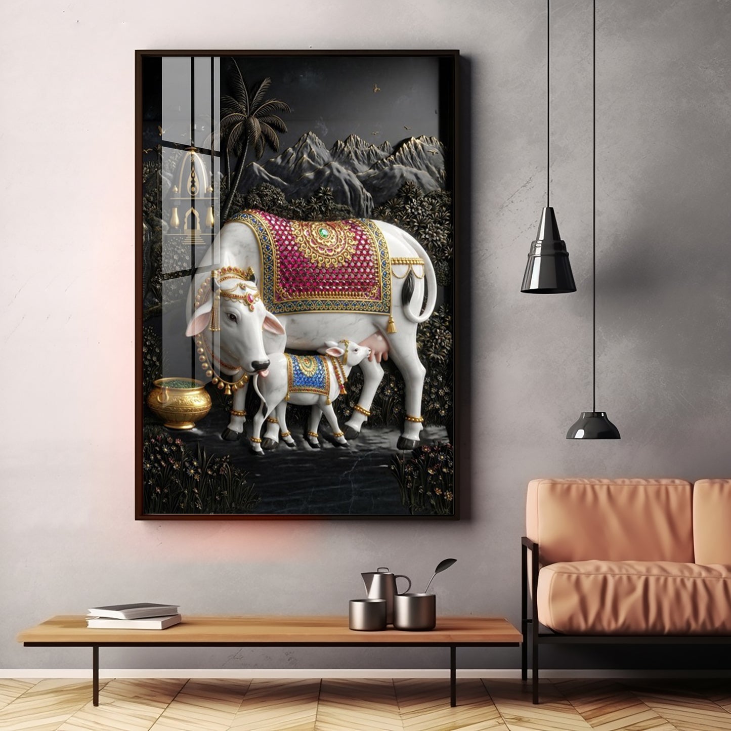 Divine Cow Kamadhenu Premium Acrylic Vertical Wall Art