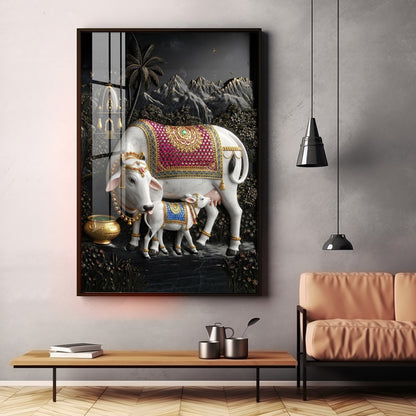 Divine Cow Kamadhenu Premium Acrylic Vertical Wall Art