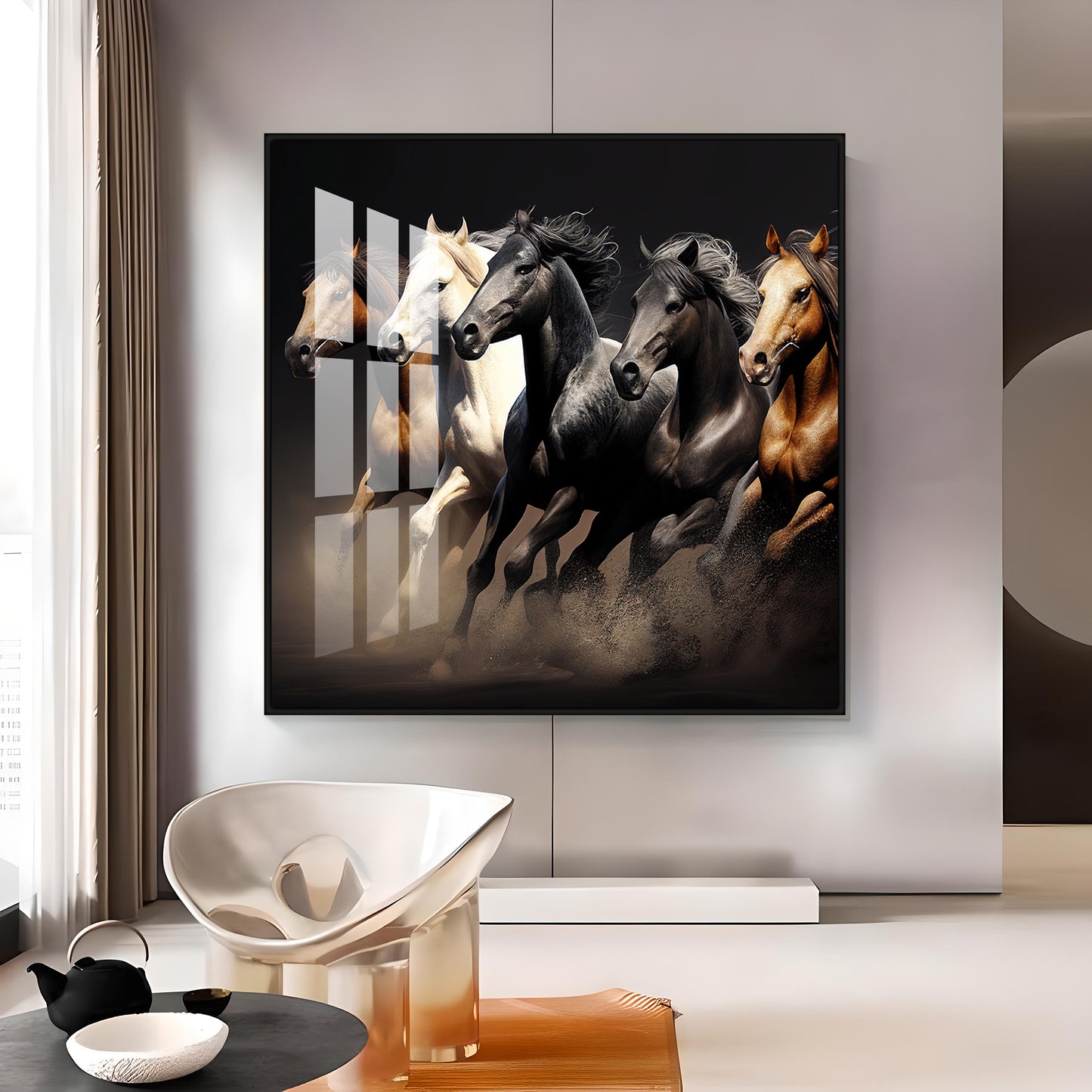 Lucky Running Horses Premium Acrylic Square Wall Art