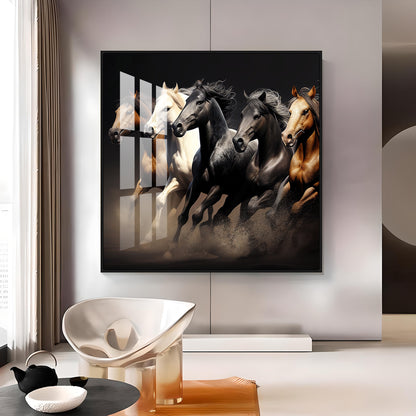 Lucky Running Horses Premium Acrylic Square Wall Art