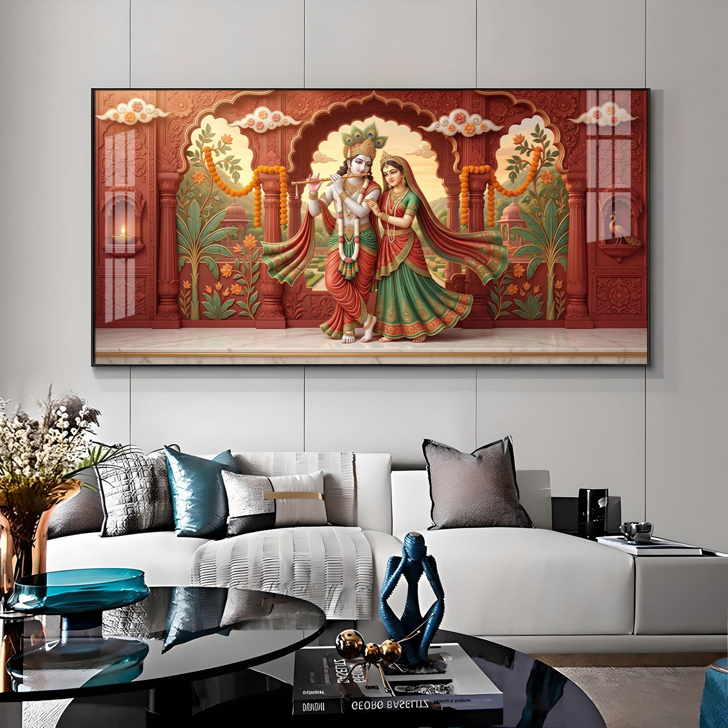 Radha Krishna Love Devotion Premium Acrylic Horizontal Wall Art