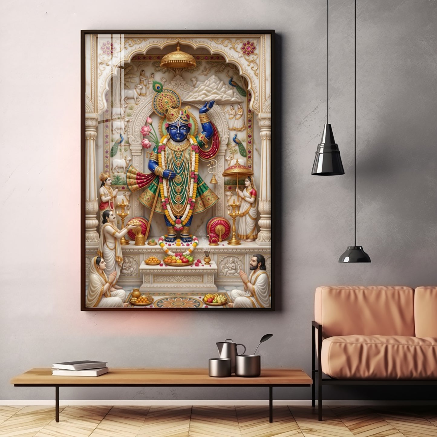 Lord Shrinathji Pichwai Premium Acrylic Vertical Wall Art